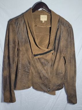 silence + noise Brown Suede Asymmetrical Zip Jacket